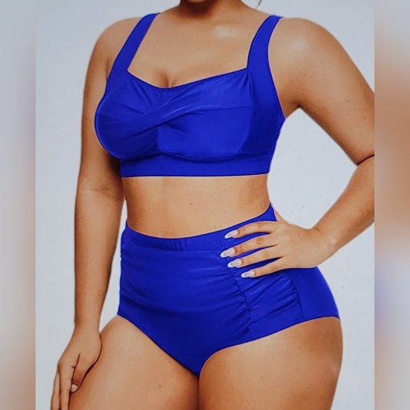 NWT Plus Size Retro Vintage Pin Up High Waisted Ruched twist Front Bikini Swim - Picture 2 of 14